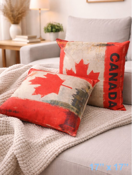 Retro Vintage Double-sided Canadian Flag Maple Leaf Print Cushion Cover & Filler